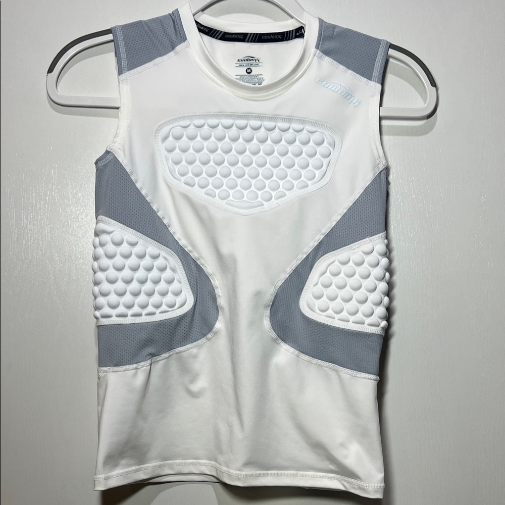 coolomg YM White/Gray Chest Protector Padded Compression Vest for ⚽️ 🏈 ⚾️ 🥍